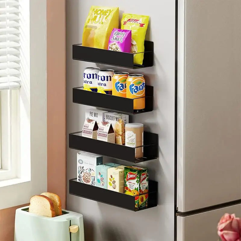 Maximize Your Kitchen Space with the Magnetic Refrigerator Spice Organizer Rack - Sleek and Convenient Storage Solution