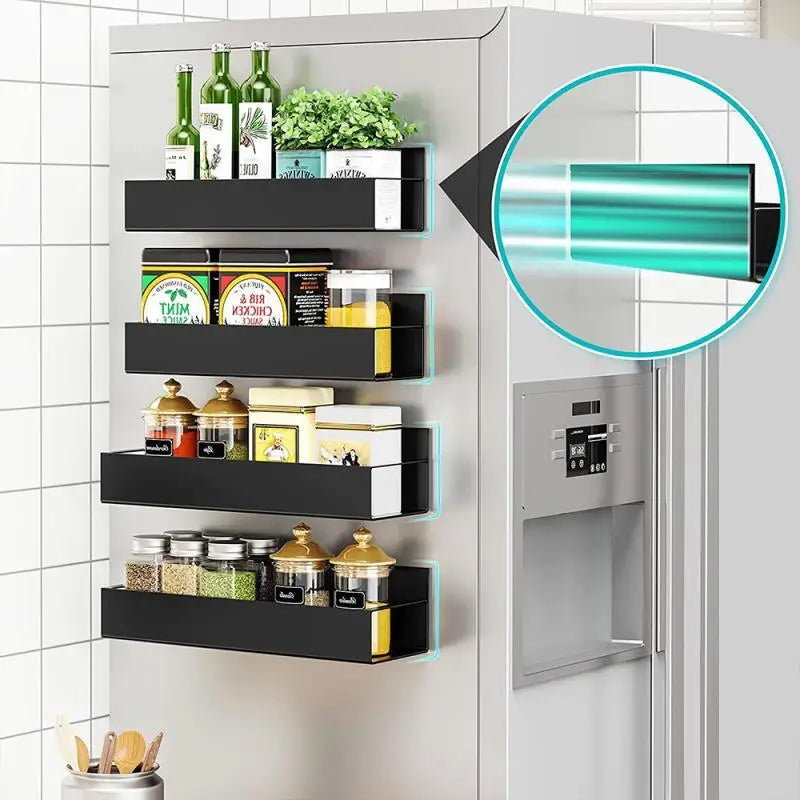 Maximize Your Kitchen Space with the Magnetic Refrigerator Spice Organizer Rack - Sleek and Convenient Storage Solution