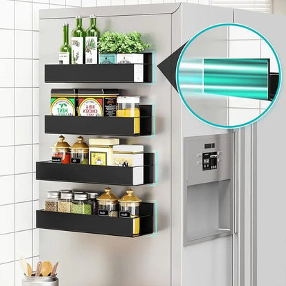 Maximize Your Kitchen Space with the Magnetic Refrigerator Spice Organizer Rack - Sleek and Convenient Storage Solution